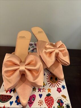 Jeffrey Campbell Satin Peach Bow Pointed Mules